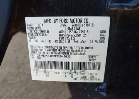 2014 Ford Edge Sel from USA, damaged, VIN 2FMDK3JC0EBB46633